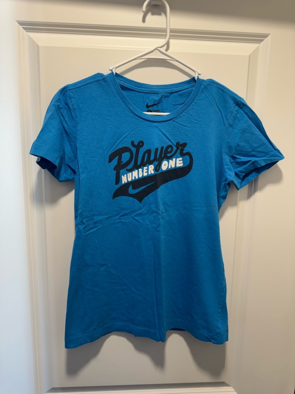 Nike Light Blue Slim Fit Graphic Tee with Black Print